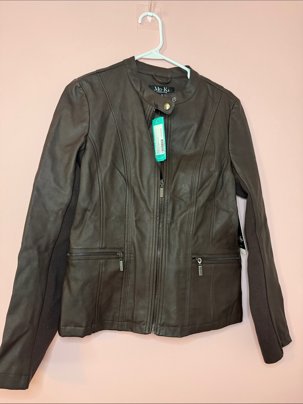Dark Brown Women’s Faux Leather Zip Front Jacket
